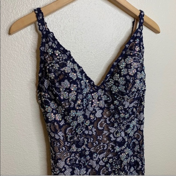 Jovani Navy Lace Floral Fitted Formal Dress Size 8 - Picture 2 of 10